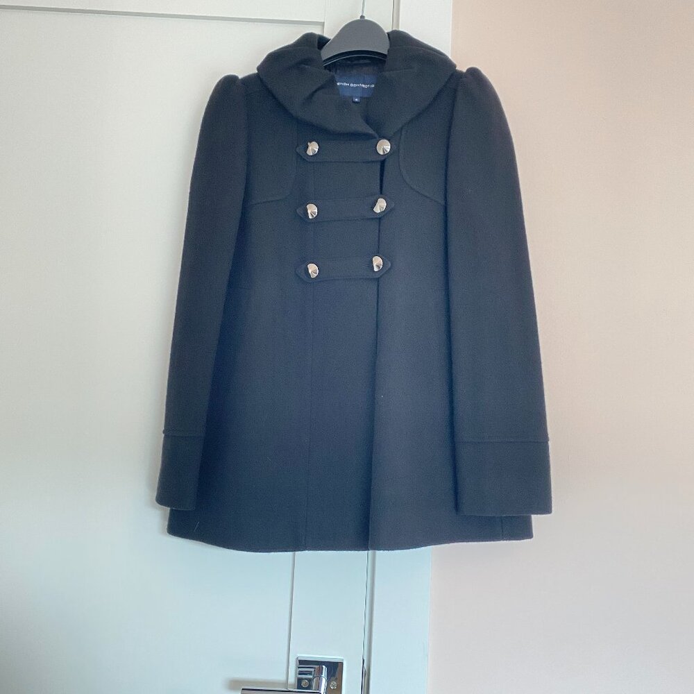 French Connection Double Breasted Pea Coat Size 8 Black Wool